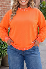Racing Red Polka Dot Patchwork Round Neck Plus Size Sweatshirt