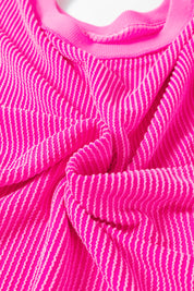 Rose Red Drop Shoulder Uneven Hem Plus Size Twisted Rib Top