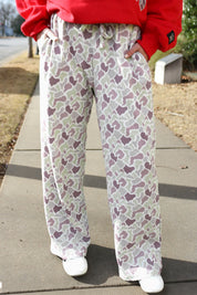 Green Camo Print Drawstring Waist Loose Fit Full Length Pants