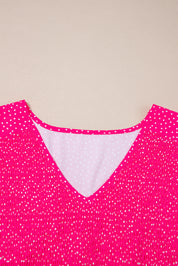 Rose Polka Dot Print Ruffled Smocked High Waist Plus Midi Dress