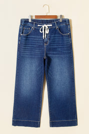 Dark Blue Acid Wash Contrast Lace-up Plus Size Jeans