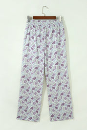 Green Camo Print Drawstring Waist Loose Fit Full Length Pants