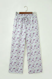 Green Camo Print Drawstring Waist Loose Fit Full Length Pants
